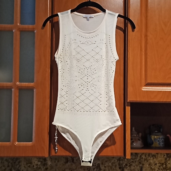 Charlotte Russe Tops - Charlotte Russe Leotard. Mesh. Small. Cream With Gold Rhinestones.
